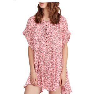 Free People One Fine Day Floral-Print Mini Dress Red White Romantic Cottage Core